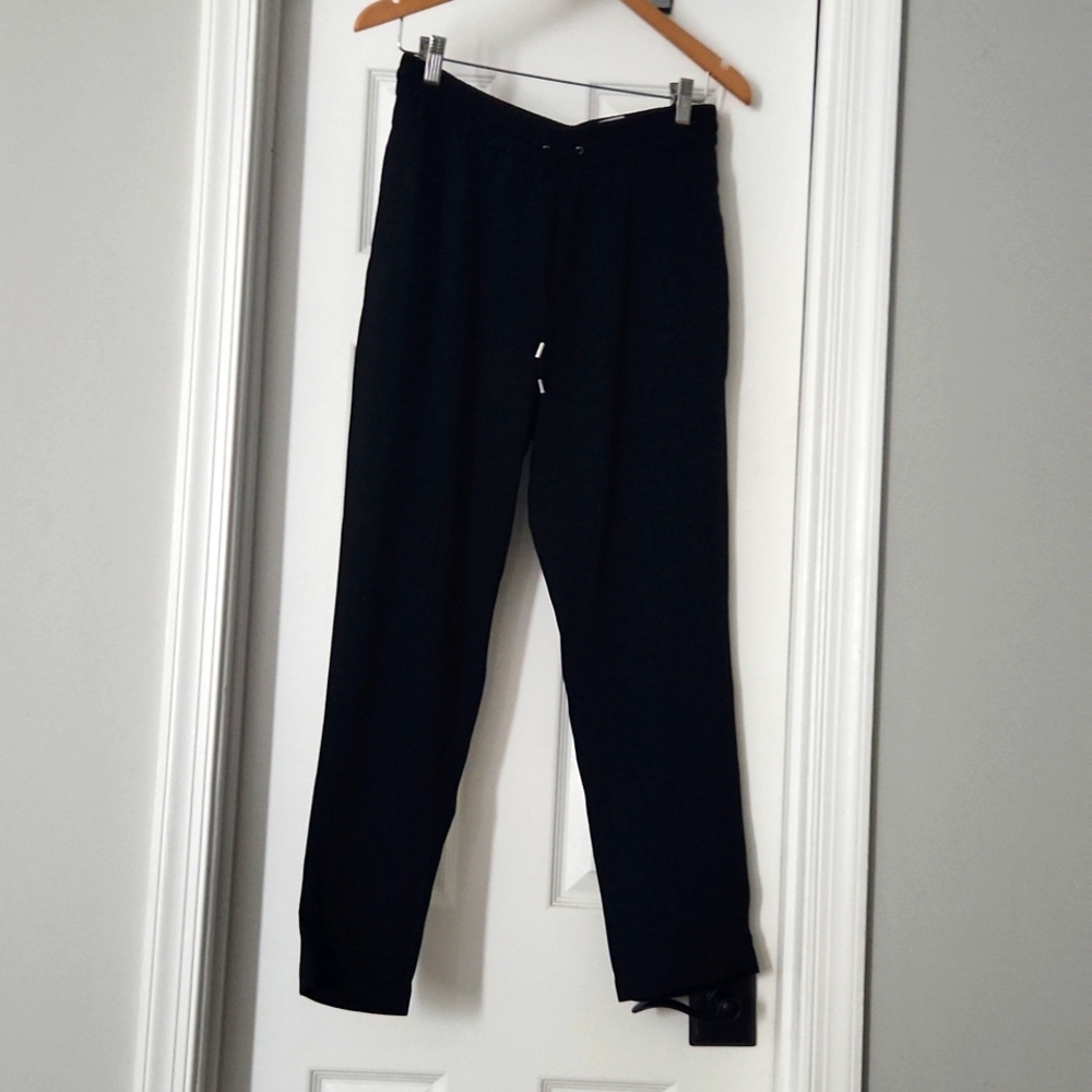 Black Express Drawstring Ankle Pants with Seam Size S-Mid Rise